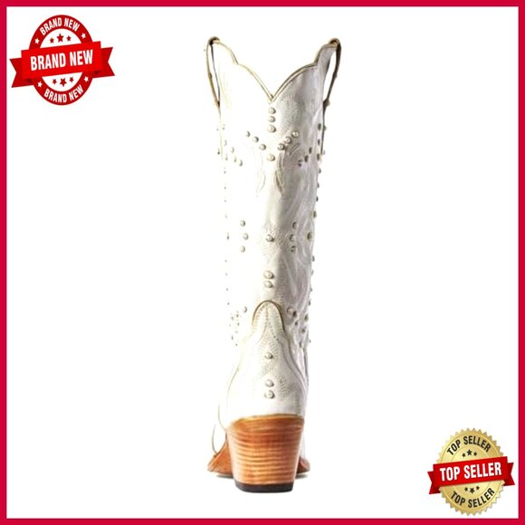 Pearl Embellished Knee High Cowboy Boots Chunky Heel Western Embroidery Pull On - Picture 5 of 7